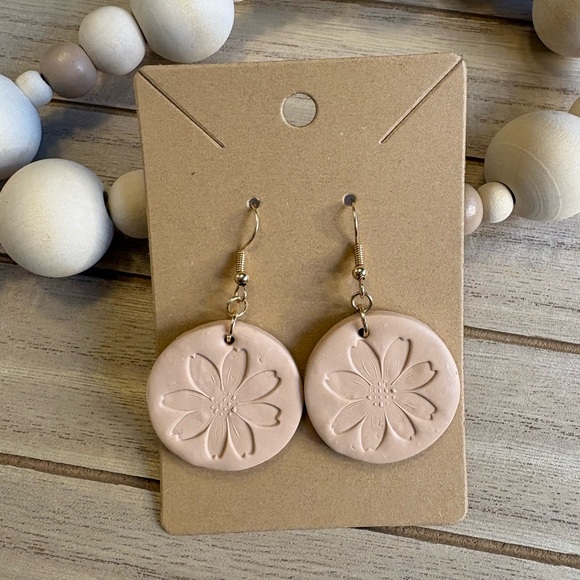Large Blush Pink Floral Dangle Earrings | Handmade Boho Statement Jewelry - Picture 1 of 5